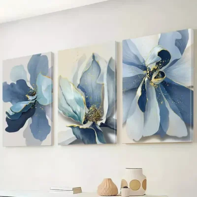 3pcs Blue Floral Canvas Wall Art Set Canvas Framed 50x70cm - High Quality Print 100% Australian Made Wall Canvas Ready to Hang
