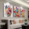 3pcs Colorful Watercolor Floral Wall Art Set Canvas Framed 50x70cm - High Quality Print 100% Australian Made Wall Canvas Ready to Hang