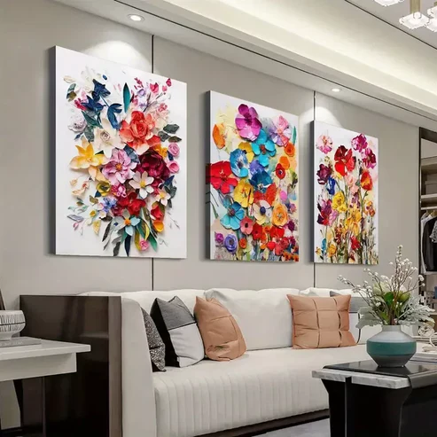 3pcs Colorful Watercolor Floral Wall Art Set Canvas Framed 50x70cm – High Quality Print 100% Australian Made Wall Canvas Ready to Hang