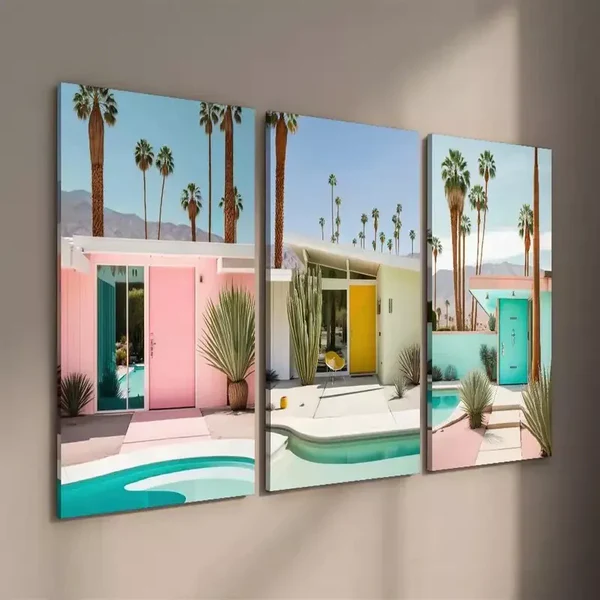 3pcs Mid Century Modern Canvas Framed 50x70cm- High Quality Print 100% Australian Made Wall Canvas Ready to Hang