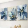 3pcs Blue Floral Wall Art Set Canvas Framed 50x70cm - High Quality Print 100% Australian Made Wall Canvas Ready to Hang