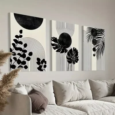 3pcs Black Boho Tropical Canvas Framed 50x70cm- High Quality Print 100% Australian Made Wall Canvas Ready to Hang