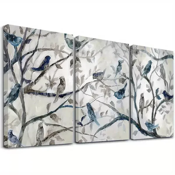 3pcs Birds & Branches Triptych Wall Art Set Canvas Framed 50x70cm – High Quality Print 100% Australian Made Wall Canvas Ready to Hang