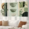 3pcs Abstract Shapes Water Color Painting In Shades Of Green Canvas Framed 50x70cm- High Quality Print 100% Australian Made Wall Canvas Ready to Hang - Image 2