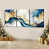 3pcs Abstract Swirls Of Painting In Colors Of Blue & Gold Canvas Framed 40x60cm - High Quality Print 100% Australian Made Wall Canvas Ready to Hang - Image 2