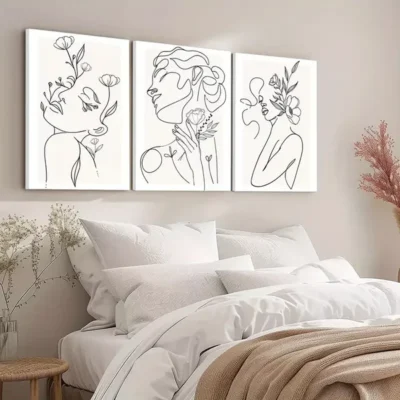 3pcs Minimalist Woman Flower Line Canvas Framed 50x70cm- High Quality Print 100% Australian Made Wall Canvas Ready to Hang