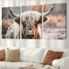 3pcs Hairy Highland Cow Wall Art Set Canvas Framed 50x70cm - High Quality Print 100% Australian Made Wall Canvas Ready to Hang - Image 2