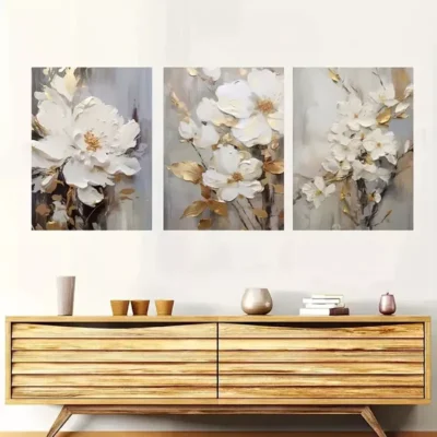 3pcs Abstract White Floral Canvas Framed 50x70cm- High Quality Print 100% Australian Made Wall Canvas Ready to Hang