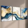 3pcs Abstract Swirls Of Painting In Colors Of Blue & Gold Canvas Framed 50x70cm- High Quality Print 100% Australian Made Wall Canvas Ready to Hang