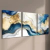 3pcs Abstract Swirls Of Painting In Colors Of Blue & Gold Canvas Framed 40x60cm - High Quality Print 100% Australian Made Wall Canvas Ready to Hang
