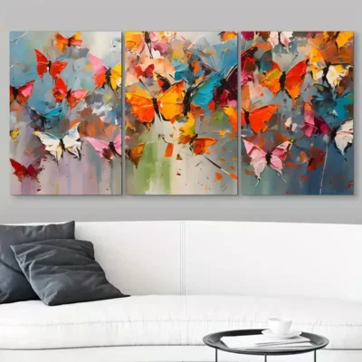 3pcs Colorful Abstract Butterfly Painting Wall Art Set Canvas Framed 50x70cm - High Quality Print 100% Australian Made Wall Canvas Ready to Hang