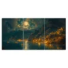 3pcs Cliffside Village at Night Full Moon Scenery Canvas Framed 50x70cm- High Quality Print 100% Australian Made Wall Canvas Ready to Hang - Image 2