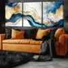 3pcs Abstract Swirls Of Painting In Colors Of Blue & Gold Canvas Framed 40x60cm - High Quality Print 100% Australian Made Wall Canvas Ready to Hang - Image 3