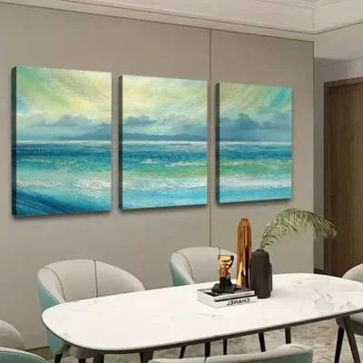 3pcs Blue Waves Clouds Abstract Oil Painting Canvas Framed 50x70cm- High Quality Print 100% Australian Made Wall Canvas Ready to Hang