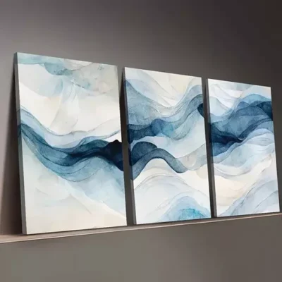 3pcs Light Luxury Style Abstract Geometric Blue Wall Art Set Canvas Framed 50x70cm - High Quality Print 100% Australian Made Wall Canvas Ready to Hang