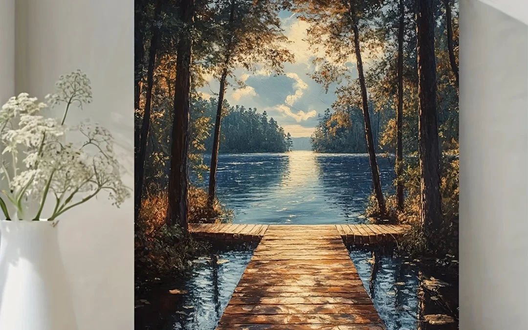 Serene Lake House Wall Art Canvas Framed 40×60