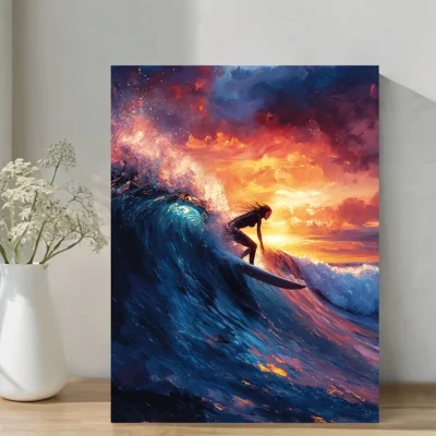 Vibrant  Summer Beach Sunset Scene  Wall Art Canvas Framed 40x60