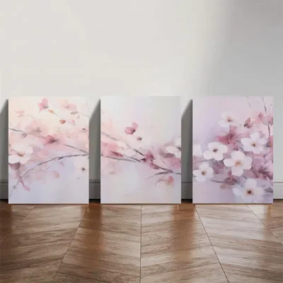 3pcs Blush Pink & Lavender Floral Painting Triptych Dreamy Wall Art Set Canvas Framed 40x60cm - High Quality Print 100% Australian Made Wall Canvas Ready to Hang
