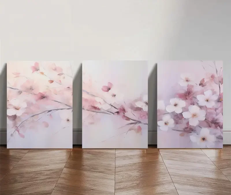 3pcs Blush Pink & Lavender Floral Painting Triptych Dreamy Wall Art Set Canvas Framed 40x60cm – High Quality Print 100% Australian Made Wall Canvas Ready to Hang