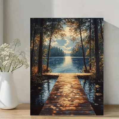 Serene Lake House Wall Art Canvas Framed 40x60