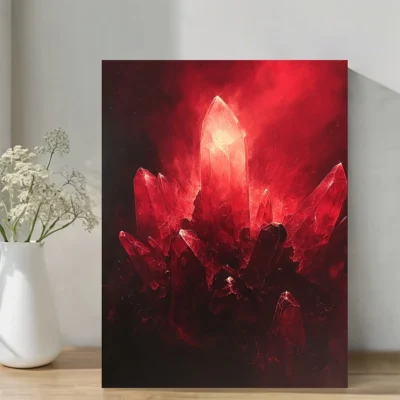 Radiant Red Synthetic Gemstone Wall Art Canvas Framed 40x60