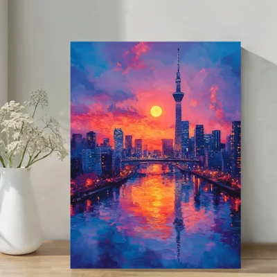 Tokyo Skyline Inspired Japan Landmark Oil Painting Wall Art Canvas Framed 40x60