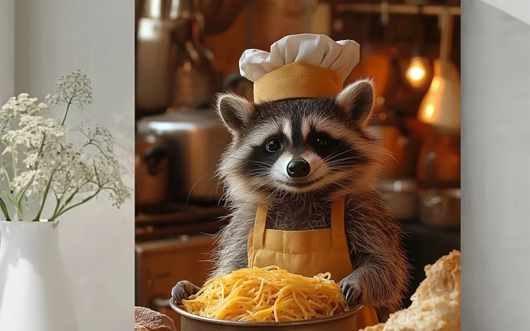 Adorable Raccoon Chef  with Spaghetti  Wall Art Canvas Framed 40×60