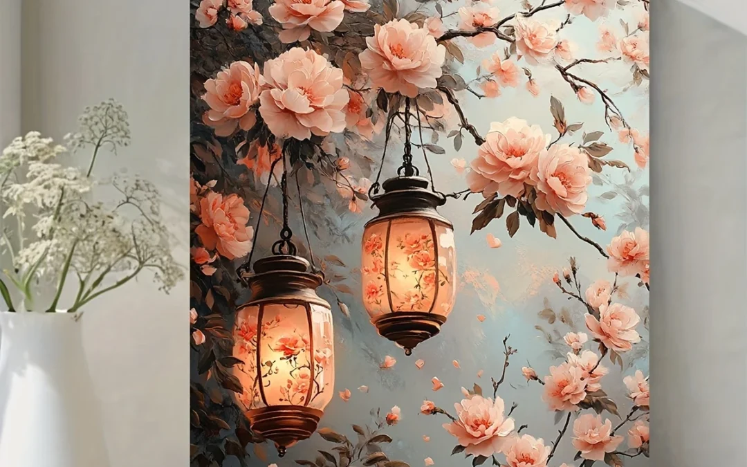 Rose Lantern with Soft Pink Tones Wall Art Canvas Framed 40×60