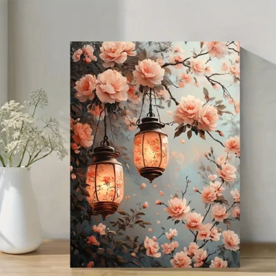 Rose Lantern with Soft Pink Tones Wall Art Canvas Framed 40x60