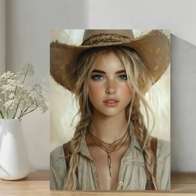 Vintage Western Cowgirl Wall Art Canvas Framed 40x60