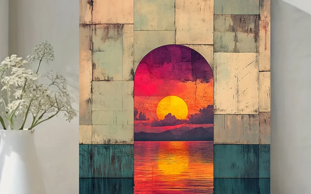 Mid century Modern Art Deco Sunset & Clouds Wall Art Canvas Framed 40×60