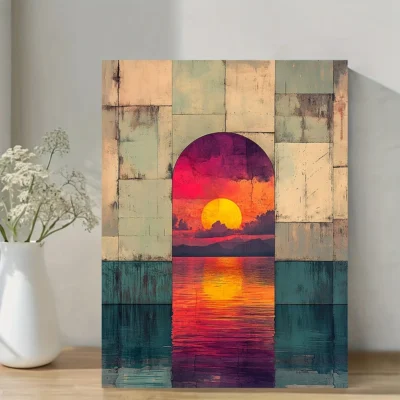 Mid century Modern Art Deco Sunset & Clouds Wall Art Canvas Framed 40x60