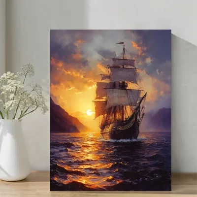 Vivid Sunset Seascape Wall Art Canvas Framed 40x60