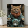Vintage Japanese Cat Riding Scooter  Wall Art Canvas Framed 40x60