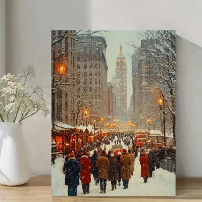 Vintage Christmas Cityscape Wall Art Canvas Framed 40x60