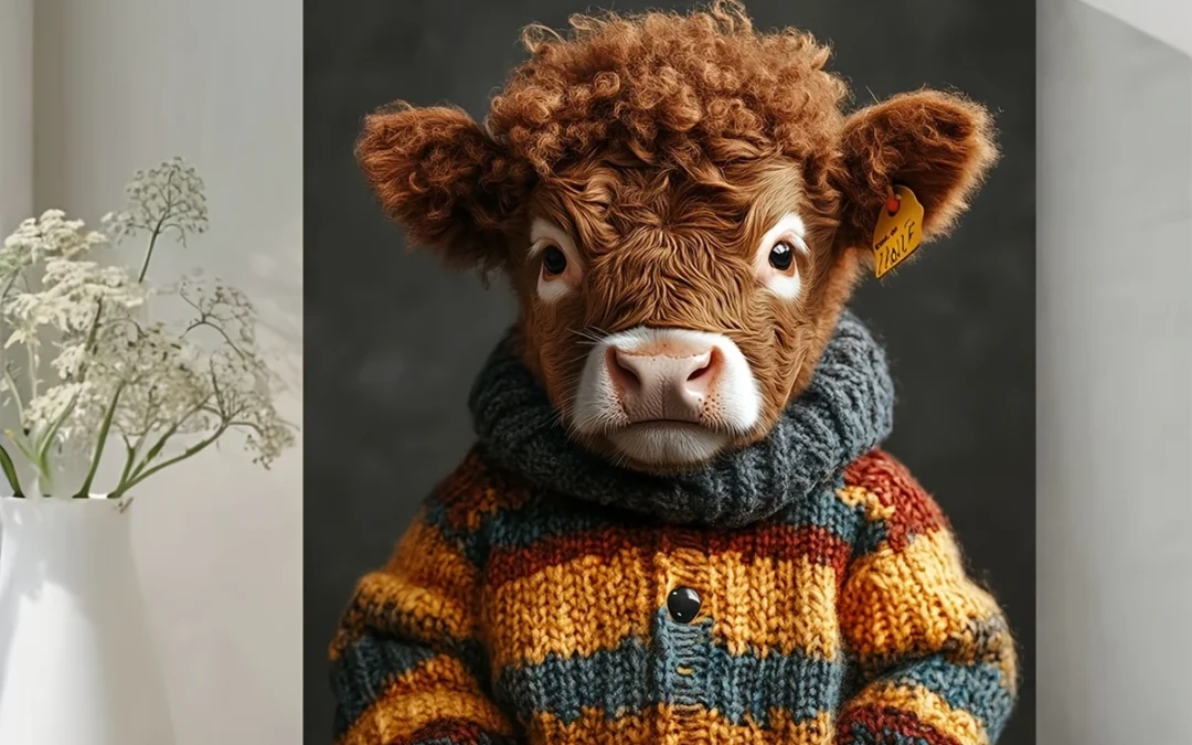 Highland Cow in Sweater  Wall Art Canvas Framed 40×60