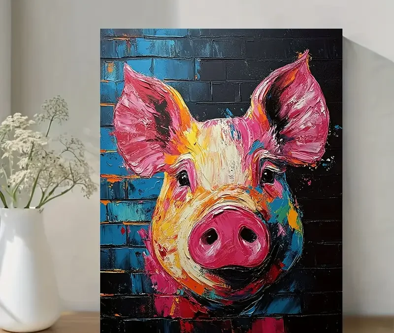 Abstract Pig Oil Painting Wall Art Canvas Framed 40×60