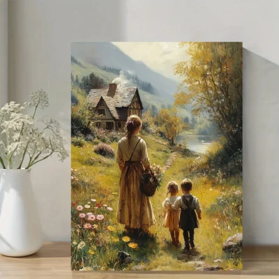 Mother & Youngsters Wall Art Canvas Framed 40x60