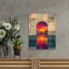 Mid century Modern Art Deco Sunset & Clouds Wall Art Canvas Framed 40x60 - Image 3