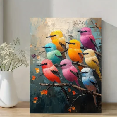 Original Colorful Birds Oil Painting Wall Art Canvas Framed 40x60