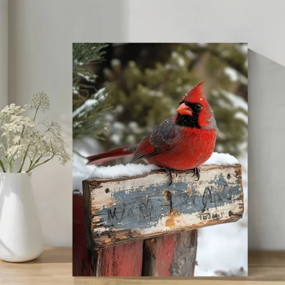 Moody Cardinal ,Snowy Branch Wall Art Canvas Framed 40x60