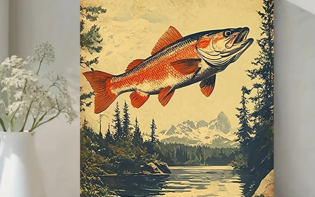Vintage Bass Fishing Wall Art Canvas Framed 40×60