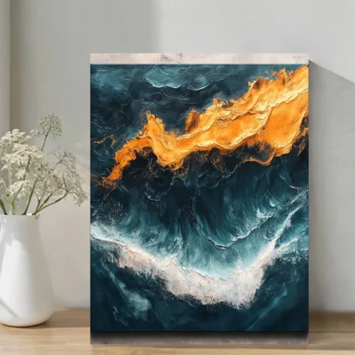 Vibrant  Abstract Teal Fluid Wall Art Canvas Framed 40x60