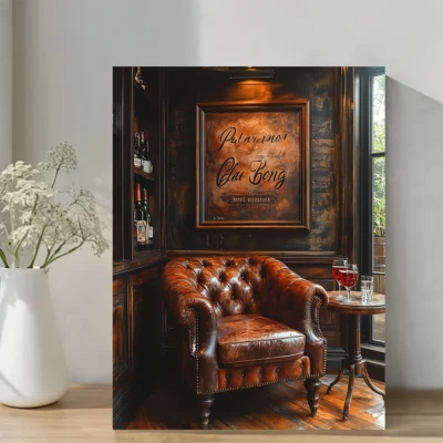 Rustic Wooden Basement Bar & Lounge Sign Wall Art Canvas Framed 40x60