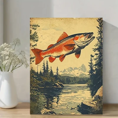 Vintage Bass Fishing Wall Art Canvas Framed 40x60