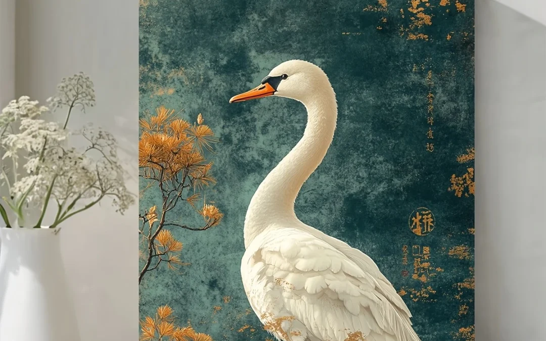 Vintage Swan Drawing Wall Art Canvas Framed 40×60
