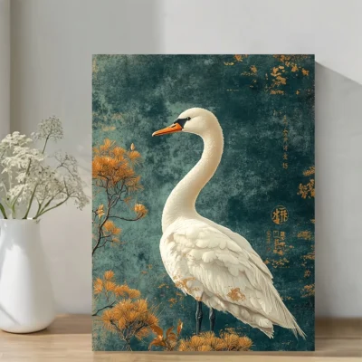 Vintage Swan Drawing Wall Art Canvas Framed 40x60