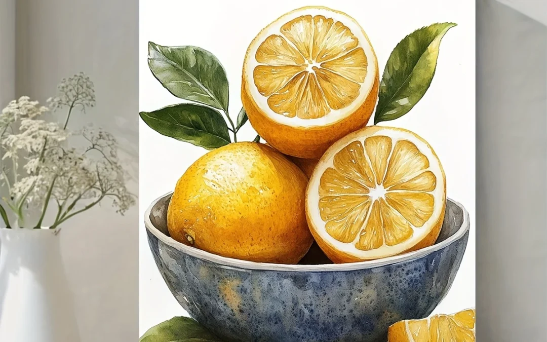 Still Life with Lemon & Leaves Wall Art Canvas Framed 40×60