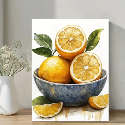 Still Life with Lemon & Leaves Wall Art Canvas Framed 40x60
