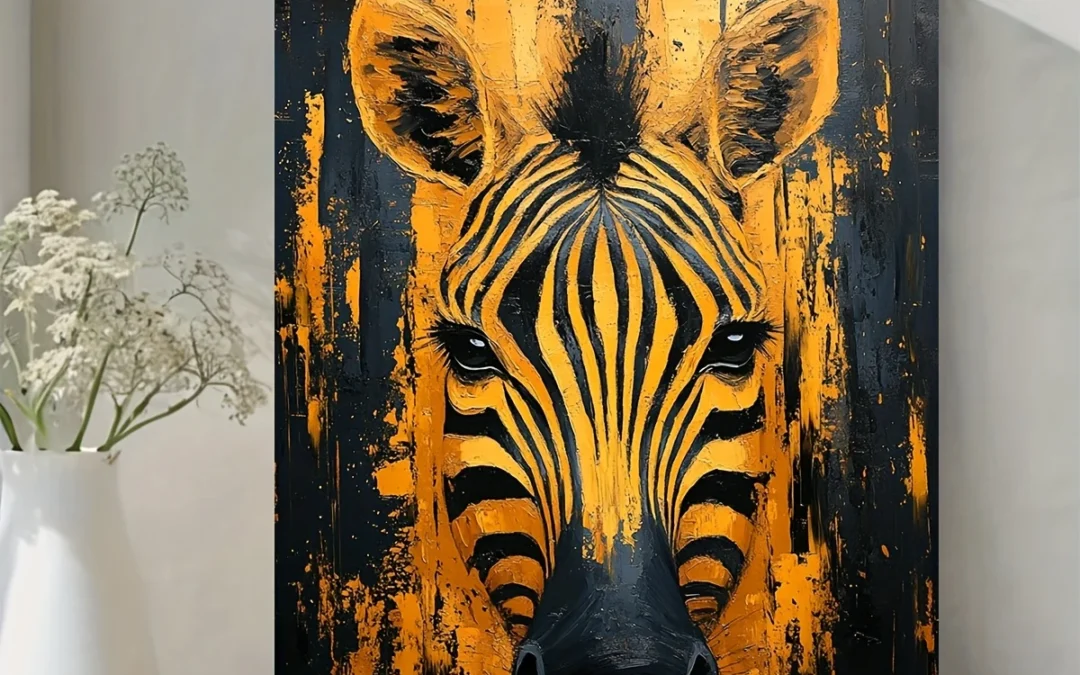 Abstract Zebra Golden & Black Oil Painting Wall Art Canvas Framed 40×60